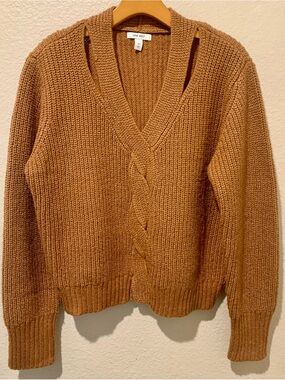 Nine West Ribbed Knit V-Neck Sweater - Rust